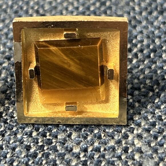 Dante Cufflink Set Men's Gold Tone And Tigereye Vintage - Picture 3 of 6